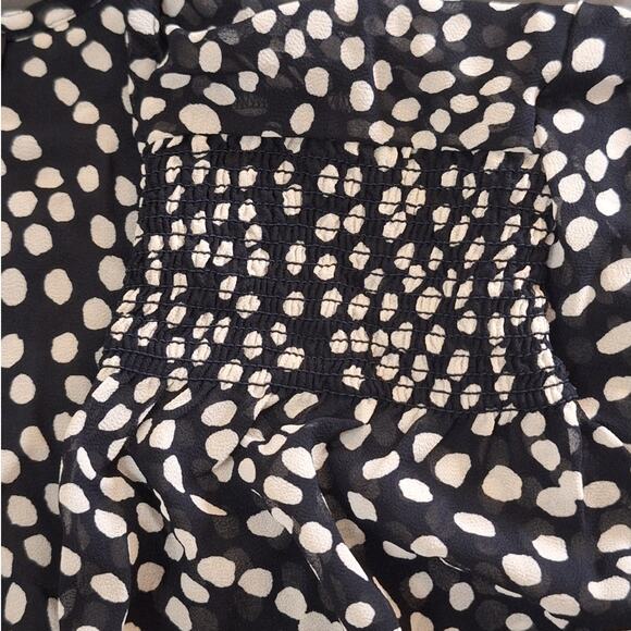Ann Taylor Shirt Womens 10 Black White Polka Dot Chiffon Faux Wrap Sheer Classic - Picture 4 of 7